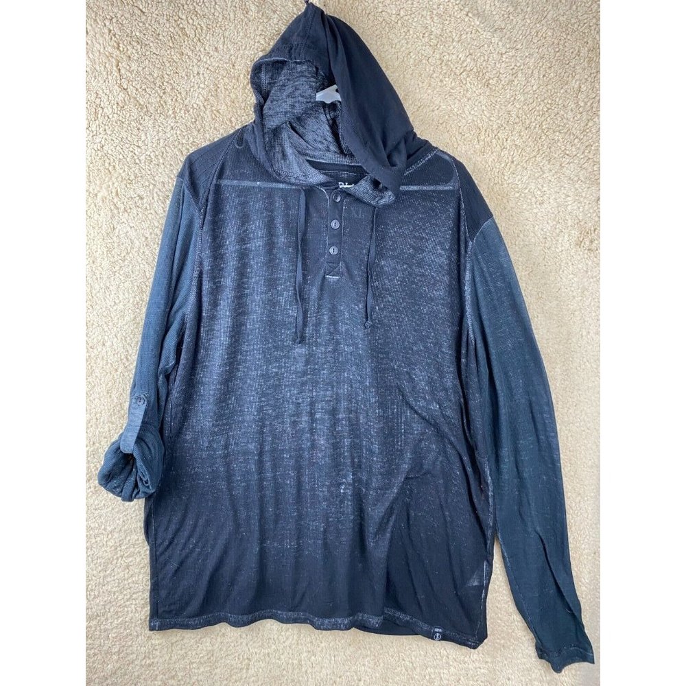 Surplus Women's Sz XL Long Roll Tab Sleeve Heather Black Sheer Hooded T-Shirt